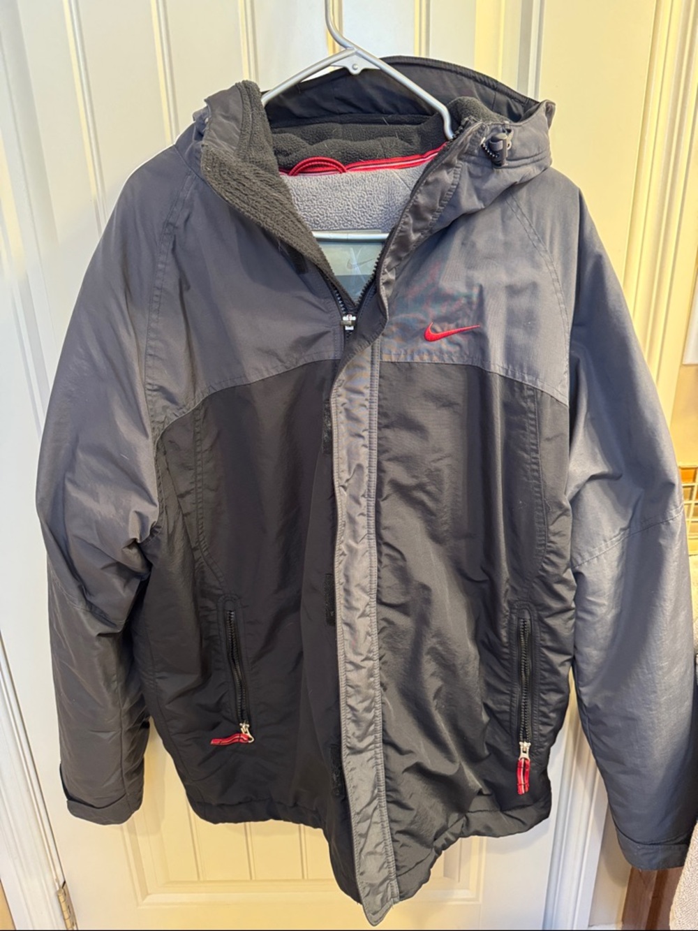 Nike Hooded Men's Black & Charcoal Jacket with Red Logo